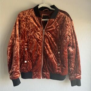 Dark Orange Velvet Bomber Jacket Women’s Medium